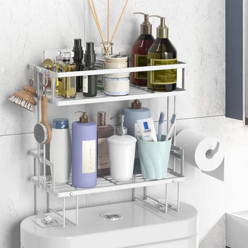 Miniatura 12 de FLOLXNB Estante de Almacenamiento Sobre el Inodoro, Organizador de Almacenamiento de Baño de 2 Niveles Actualizado Sin Perforaciones para Inodoro
