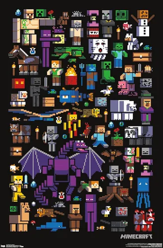 Miniatura 12 de Trends International Minecraft - Póster de pared de Mobbery, 14.725 x 22.375 pulgadas, versión con marco de madera tipo granero