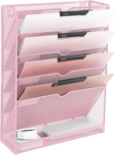 Miniatura 11 de EASEPRES Organizador de archivos de malla de 3 bolsillos para colgar en la pared, carpeta de papel para correo montada en la pared, organizador