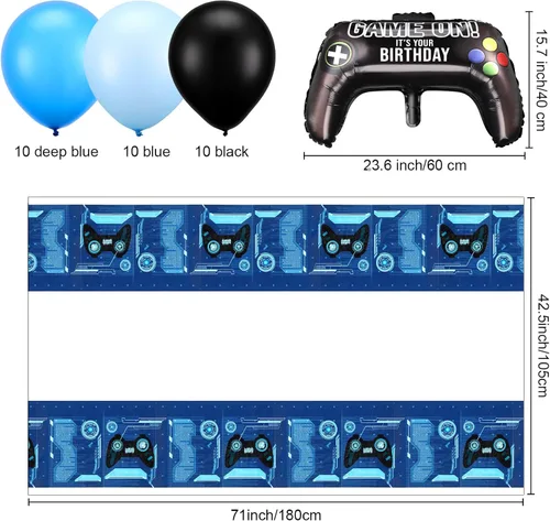 Miniatura 3 de Skylety 34 Piezas Decoraciones de Cumpleaños de Jugador Suministros de Fiesta de Videojuegos Incluyendo Telón de Fondo de Feliz Cumpleaños