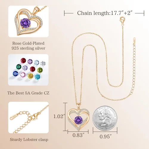 Miniatura 29 de LOUISA SECRET Love Heart Birthstone Necklaces for Women, Birthday Gift for Women, Anniversary Jewelry for Wife Her, 925 Sterling Silver Pendant
