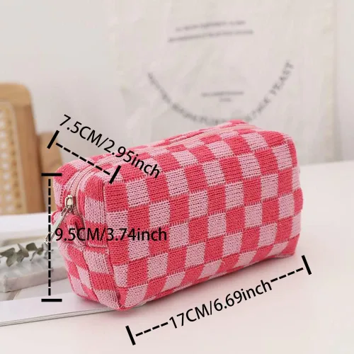 Miniatura 2 de Bolsa de maquillaje de tablero de ajedrez, bolsa de aseo de viaje, organizador de brochas de maquillaje, bolsa de almacenamiento a cuadros, estuche