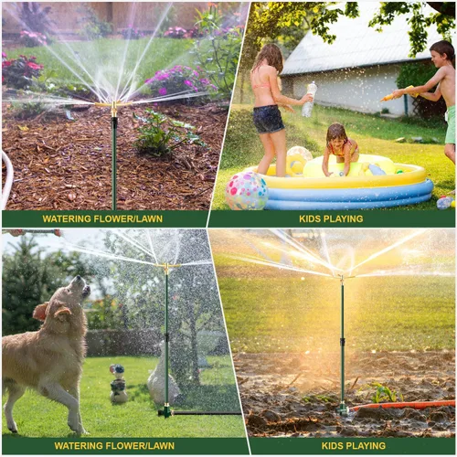 Miniatura 9 de Aspersor de jardín de 3 brazos, rociadores de césped giratorios de 360 grados con base de trípode ajustable, rociador de patio para cobertura