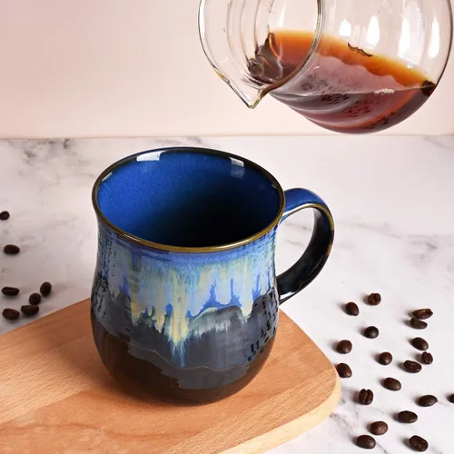 Miniatura 5 de Bosmarlin Taza de café grande de cerámica, taza de té azul grande para oficina y hogar, 21 onzas, apta para lavavajillas y microondas, 1 unidad Azul