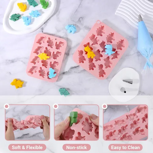 Miniatura 3 de Beasea Moldes de Chocolate de Silicona, 2 piezas Mini Lindos Dinosaurios Moldes de Silicona para Hacer Hielos de Caramelo para Hornear, Moldes