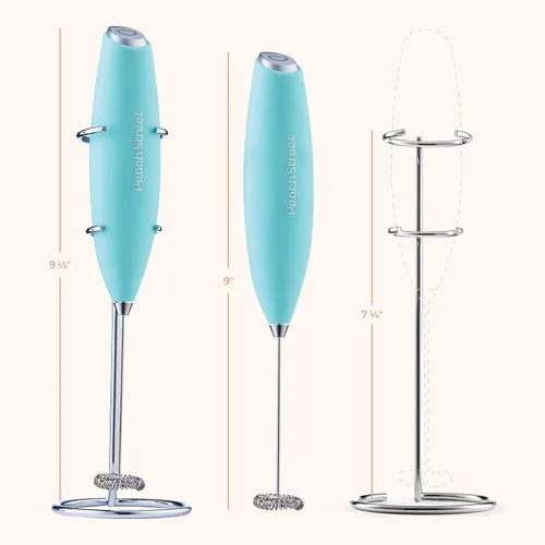 Miniatura 8 de Espumador de leche de mano potente, mini espumador de leche, mezclador de bebidas con batería (no incluida) de acero inoxidable con soporte