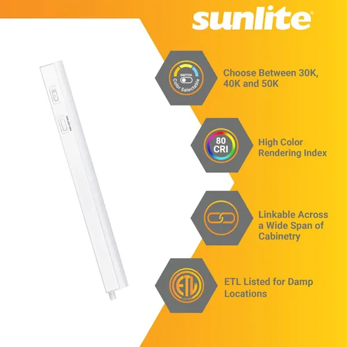 Miniatura 4 de Sunlite Iluminación LED para debajo del gabinete, enchufe de 12 pulgadas enlazables debajo de la encimera para cocina, 16 vatios, 120 voltios, 1600