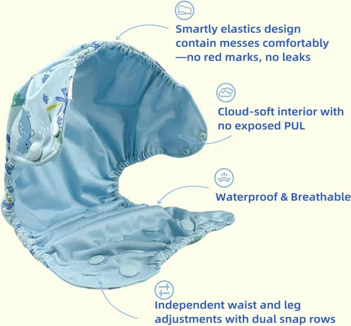 Miniatura 2 de BISENKID Pañal de tela impermeable reutilizable – Cubierta exterior ajustable sobre una capa interior absorbente para evitar explosiones de orina