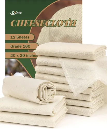 Estopilla para colar grado 100, 12 piezas de estopilla reutilizable con dobladillo de 20 x 20 pulgadas, 100% algodón sin blanquear para colar,