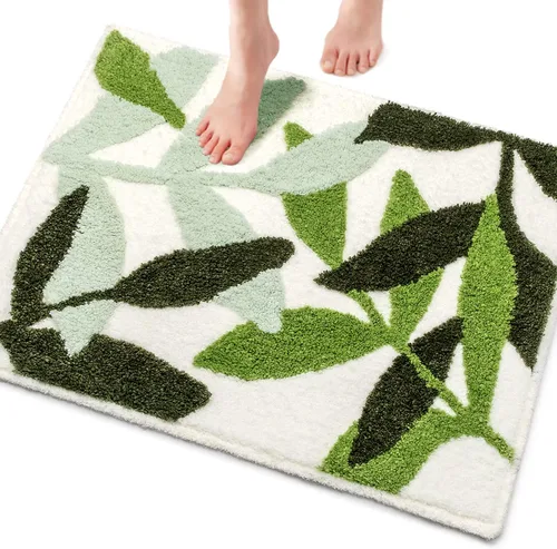 Alfombras de baño verdes con diseño de hojas bonitas para baño, decoración antideslizante, de microfibra, lavable, absorbente de agua, 17 x 24
