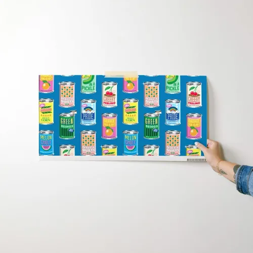 Miniatura 7 de Despegar y pegar papel tapiz Muestras - Retro Frutas Mercado de Alimentos Tipografía Verduras Encurtidos Latas de Maíz Supermercado Precio enlatado