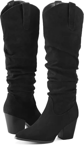 Miniatura 2 de mysoft Botas vaqueras hasta la rodilla para mujer, punta puntiaguda, tacón grueso medio, botas holgadas con cremalleras
