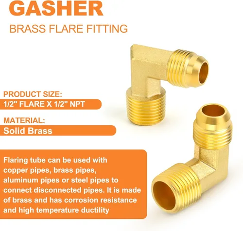 Miniatura 4 de GASHER Adaptador de codo de montaje de tubo de latón de 1/2 pulgada flare x 1/2 pulgada NPT macho Pipe