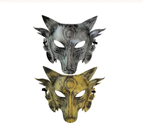 Miniatura 7 de Suministros de rendimiento de Halloween, máscara de cabeza de lobo de animales, accesorios de plateado