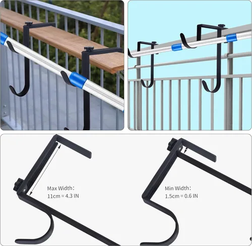 Miniatura 5 de Ganchos resistentes para postes de piscina, ganchos ajustables para postes, mangueras, desnatadores, ganchos negros para colgar accesorios