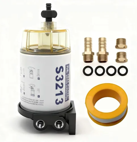 Miniatura 3 de S3213 Filtro Separador de Agua de Combustible para Yamaha Mercury Racor Suzuki Fuera de Borda con Tazón y Conexiones de Barb de 3/8" y NPT de 1/4
