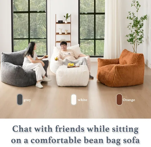 Miniatura 6 de Puf Chaise Lounge de Gran Tamaño para Interiores para Adultos con Reposabrazos y Otomana - Puf Gigante Cómodo Beige Perezoso para el Suelo, Sofá