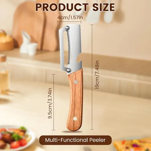 Miniatura 2 de 2026 Nuevo pelador multifuncional de verduras para cocina, con mango de madera y abridor de botellas, hoja de acero inoxidable ultra afilada