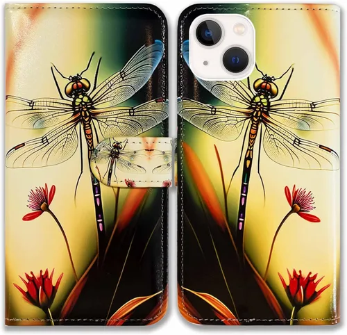 Miniatura 9 de Bcov Funda para iPhone 13 Mini, diseño de pájaro negro de cuero verde con tapa para teléfono con ranura para tarjetas, soporte para iPhone 13 Mini