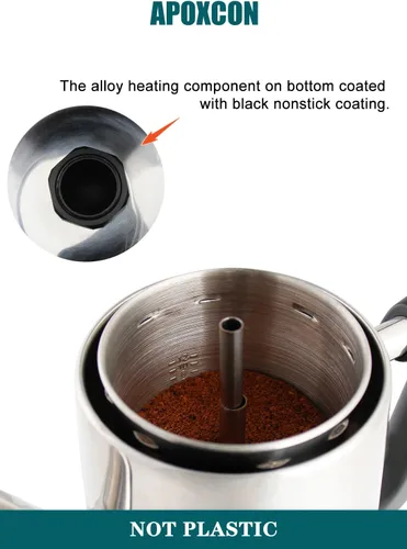 Miniatura 5 de APOXCON Cafetera eléctrica de acero inoxidable con dos pomos de progreso de cerveza transparentes resistentes al calor, aspecto clásico, mantiene