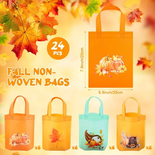 Miniatura 3 de 24 bolsas de regalo de calabaza de Acción de Gracias, bolsas de mano no tejidas de otoño con asas para decoración de fiesta temática de Acción