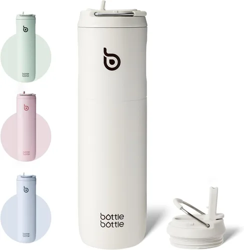 Miniatura 7 de BOTTLE BOTTLE Botella de agua aislada de 24 onzas con tapa de popote y asa para deportes, viajes, gimnasio, botellas de agua de acero inoxidable