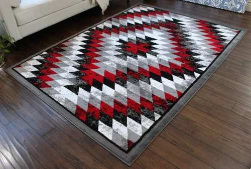 Miniatura 7 de Masada Rugs, Stephanie Collection - Alfombra de área del suroeste de nativos americanos, diseño desgastado 1106 rojo, gris, blanco y negro
