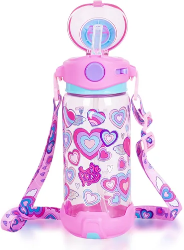 Miniatura 10 de Botella de agua para niños con pajita/cordón para niños de la escuela, niños y niñas, 22 oz / 650 ml, sin BPA, botella de agua para beber