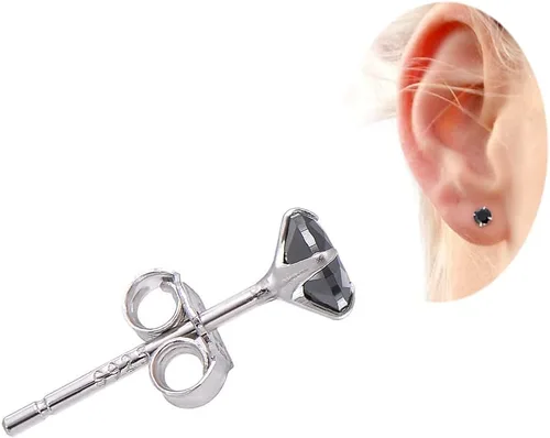 Miniatura 8 de Pendientes de plata de ley con circonita cúbica negra para mujer y hombre