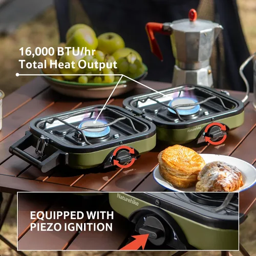 Miniatura 3 de Naturehike Estufa de camping plegable de 2 quemadores con plancha, estufa de gas de isobutano portátil para campamento con quemadores ajustables