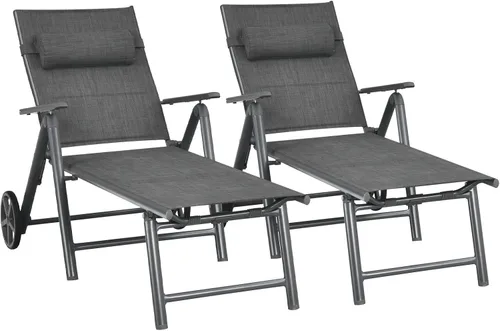 Miniatura 10 de RELAX4LIFE Tumbona para patio con ruedas – Silla reclinable plegable acolchada con almohada extraíble, respaldo ajustable, sillas de playa