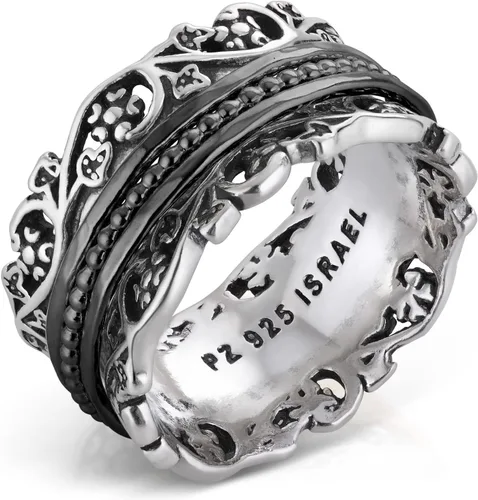 Paz Creations - Anillo giratorio de plata de ley 925 hecho a mano, hipoalergénico, sin níquel ni plomo, fabricado en Israel, plata, oro amarillo,