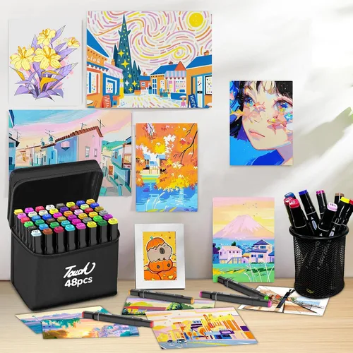 Miniatura 7 de HOMESILMO - Juego de bolígrafos de alcohol de 48 colores, bolígrafo de alcohol para adultos de doble punta, suministros de arte de bocetos mixtos