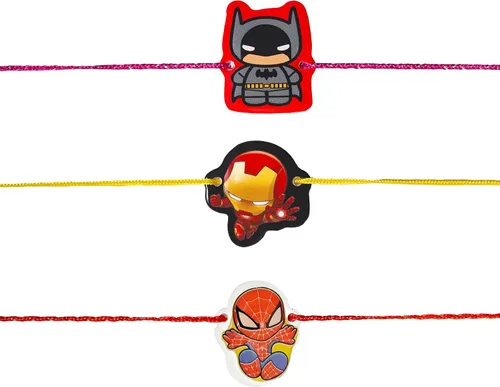 Miniatura 3 de Juego de 3 superhéroes Rakhi para hermano pequeño y hermana Rakhi de lujo para pequeño Bhai Bro Rakhi hilo RNJ0042, Algodón, No es una piedra