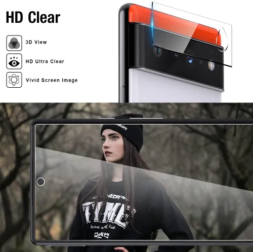 Miniatura 6 de TOCOL Paquete de 3 protectores de pantalla de vidrio templado compatibles con Google Pixel 6 5G de 6.4 pulgadas y protector de lente de cámara