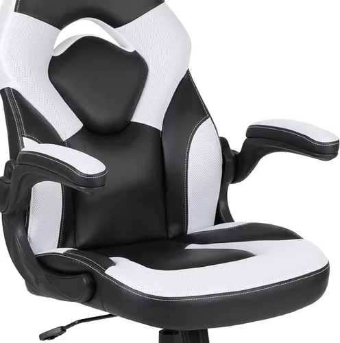 Miniatura 7 de Flash Furniture - Juego de escritorio para juegos y sillas reclinables de color blanco y negro con soporte para taza y gancho para auriculares.
