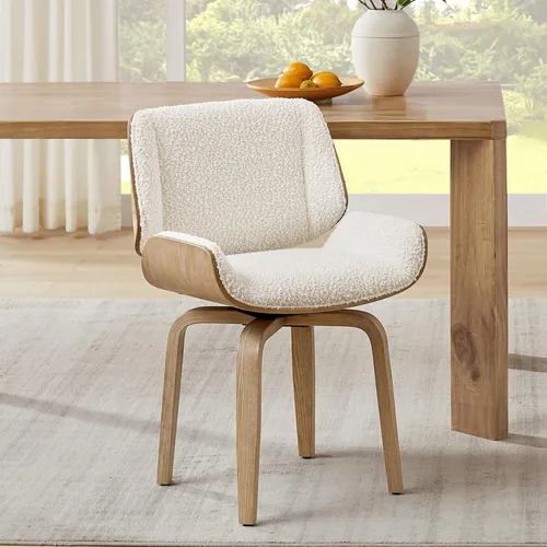 Miniatura 13 de Zouron Silla de comedor giratoria, silla de comedor tapizada de piel sintética con patas de madera, silla auxiliar moderna de mediados de siglo