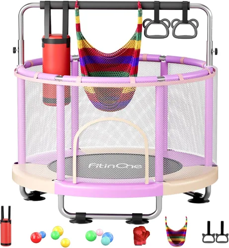 Miniatura 10 de 55" Toddler Mini Trampoline for Kids, Indoor Outdoor Toys with Swing, 440lbs Baby Kids Trampoline, Gymnastics Bar, Birthday Gifts for Boy Girl Age