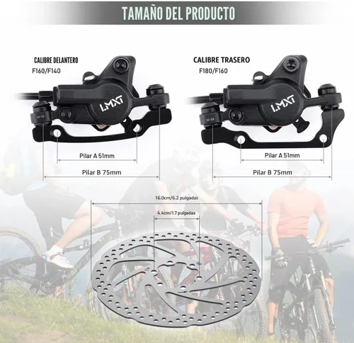 Miniatura 2 de TOBWOLF 1 Par de Juego de Frenos de Disco MTB, Kit de Frenos de Disco Hidráulico con Rotores de 160mm, Palancas de Calibración de Presión de Aceite