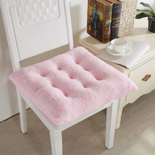 Cojín de asiento cómodo suave para silla, cojín cálido para silla, 16 x 16 x 4 pulgadas, lana de cordero rosa esponjosa para adultos y niños, para