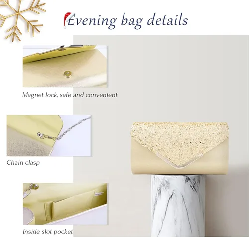 Miniatura 4 de Bolso de mano de noche con lentejuelas para mujer, brillante, para boda, graduación, fiesta, novia, para mujer