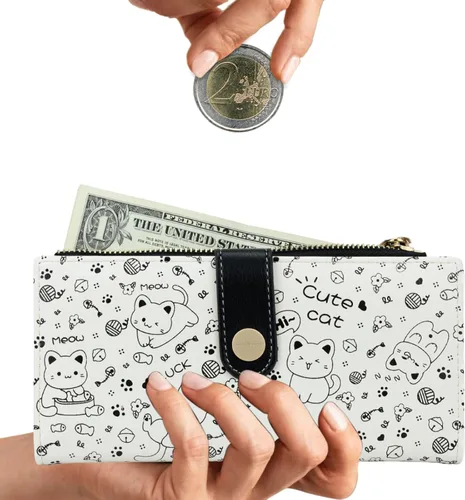 Miniatura 7 de Farcauo Billetera para mujer, billetera delgada para mujer, linda cartera delgada Kawaii con flores para mujer, tarjetero para mujer, Cartera