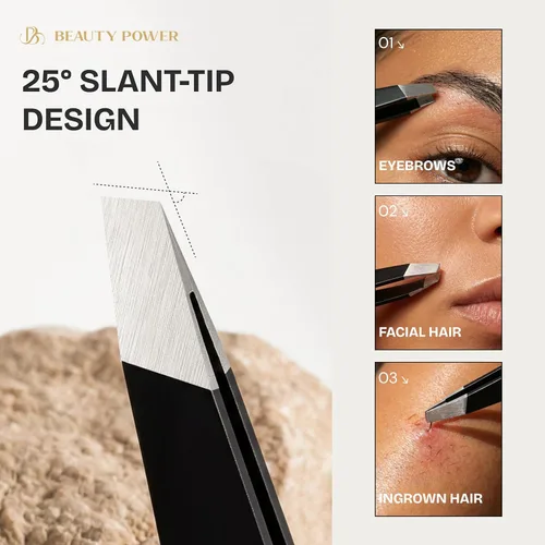 Miniatura 2 de Beauty Power Pinzas Inclinadas Profesionales de Ultra-Precisión para Cabello Facial de Mujer - Acero Inoxidable Alemán, Pinzas para Hombres