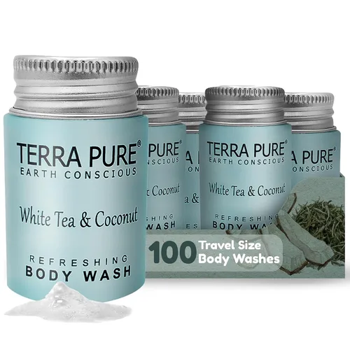 Miniatura 11 de Terra Pure White Tea & Coconut Body Wash, comodidades de hotel tamaño viaje, 1 onza (caja de 300)