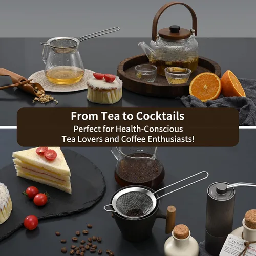 Miniatura 7 de Luckyiren Paquete de 2 coladores de malla fina de acero inoxidable, tamiz de té y café de 3.35 pulgadas con mango para alimentos, líquidos