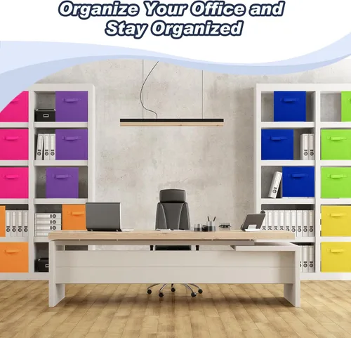 Miniatura 9 de Hillban 48 cubos de almacenamiento plegables de 11 pulgadas, cubos de tela a granel con doble asa, cubo organizador para armario, juguetes, aula
