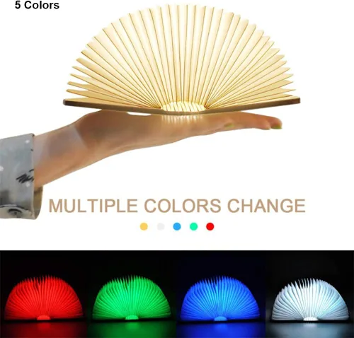 Miniatura 4 de tooloflife Lámpara de libro plegable novedad lámpara de mesa de madera portátil luz de escritorio LED linterna de papel con USB recargable