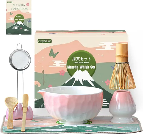 Miniatura 10 de Clay&Fire Juego de batidor de matcha, juego de matcha de cerámica, cuenco de matcha con asa y batidor, juego de té matcha de 9 piezas para amantes