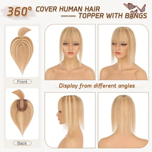 Miniatura 78 de Rich Choices Pelucas con topper de cabello para mujeres, cabello humano real 100% Remy, sin flequillo, para mujeres con adelgazamiento en la parte