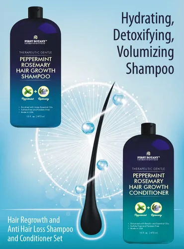 Miniatura 6 de First Botany, Peppermint Romero - Champú y acondicionador contra la caída del cabello y champú para el crecimiento del cabello, hidratante diario